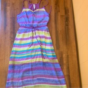 Aeropostale Medium Stripped Maxi Dress Purple Yellow Blue Adjustable Straps